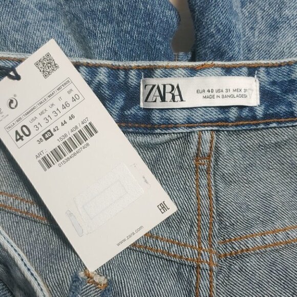 NWT ZARA button fly high waist distressed raw hems relaxed fit denim sho… - Picture 16 of 16